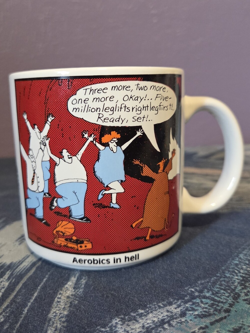 1984 The Far Side “Aerobics in Hell” Ceramic Coffee Cup Mug by OZ